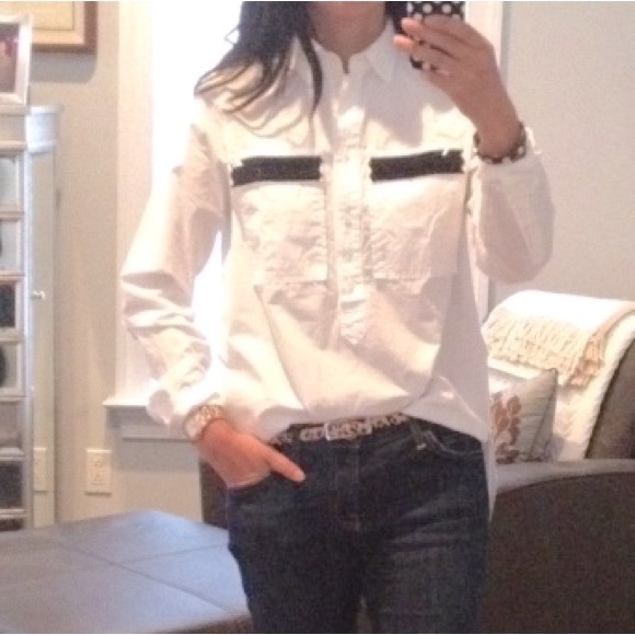 J. Crew Chevron Beaded Popover In White - Picture 2 of 7